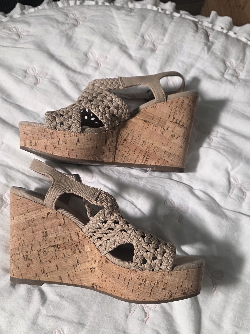 Mix No. 6 Jalena Taupe Woven Cork Platform Wedge Sandals Size 7.5M